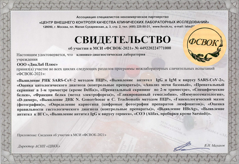 Свидетельство об участии в МСИ ФСВОК-2021