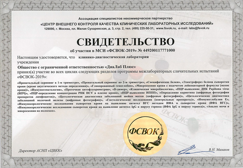 Свидетельство об участии в МСИ ФСВОК-2019