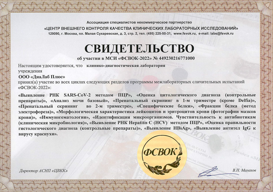 Свидетельство об участии в МСИ ФСВОК-2022